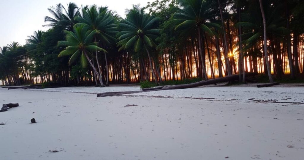 23. The beach is as peaceful as a quiet forest at dawn.